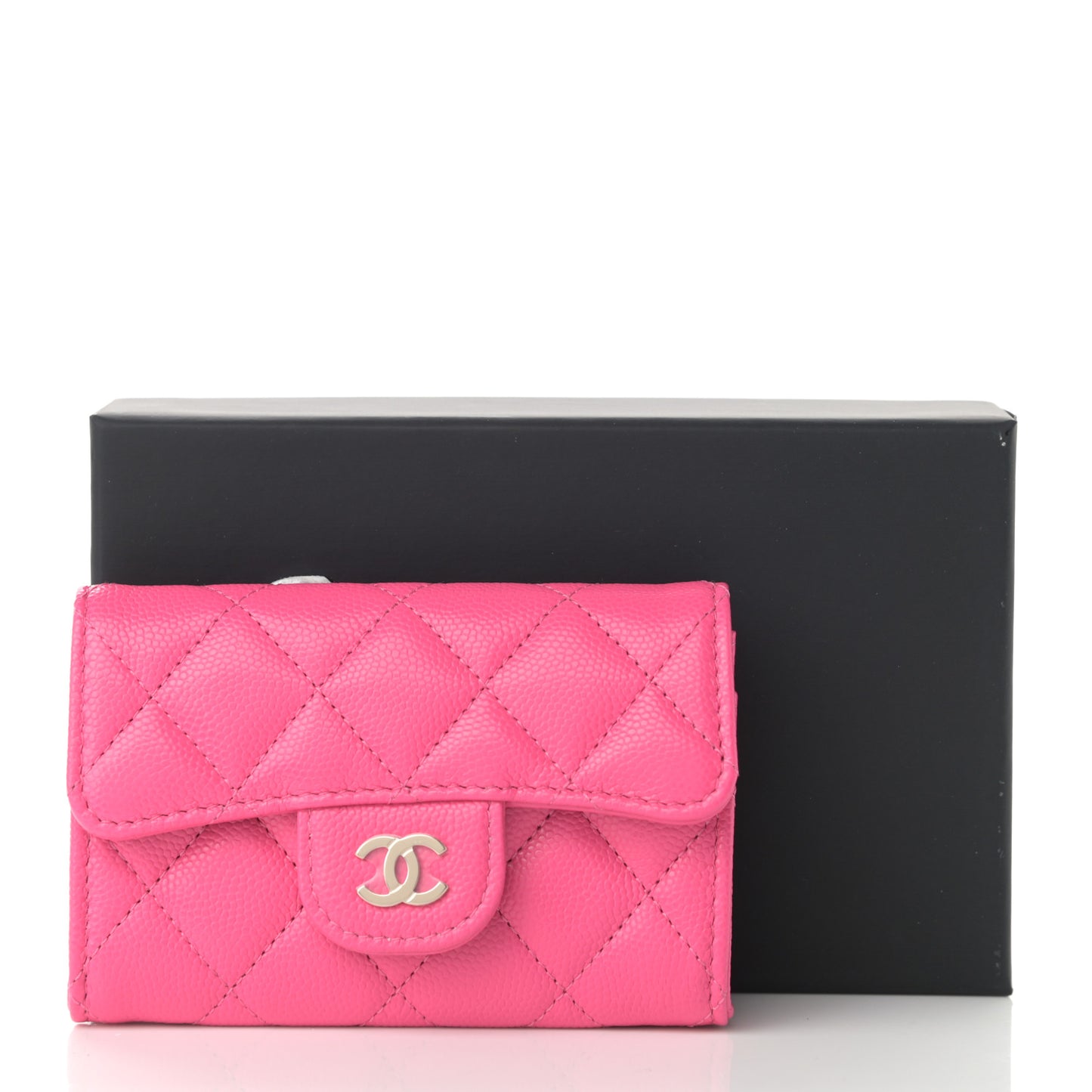 Caviar Quilted Flap Card Holder Wallet Pink