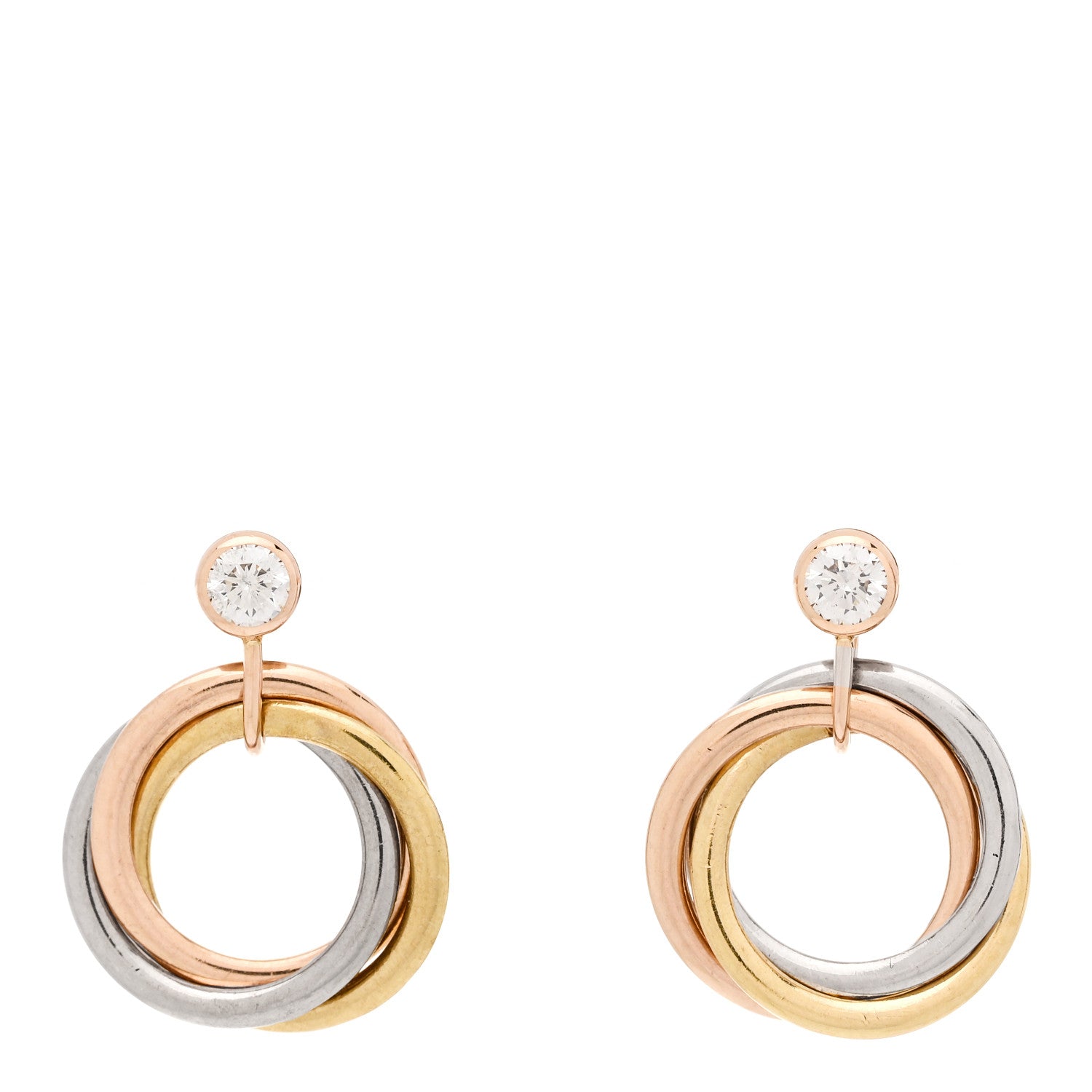 Cartier 18K Pink Yellow White Gold Diamond Trinity Drop Earrings 1 of 5
