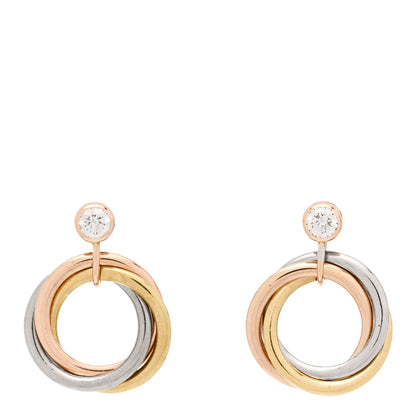 Cartier 18K Pink Yellow White Gold Diamond Trinity Drop Earrings 1 of 5