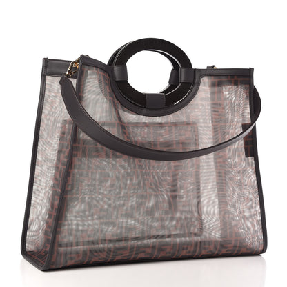 Fendi Mesh Vitello Century Cuoio FF 1974 Medium Runaway Shopper Tote Marrone Black Ebano 3 of 10