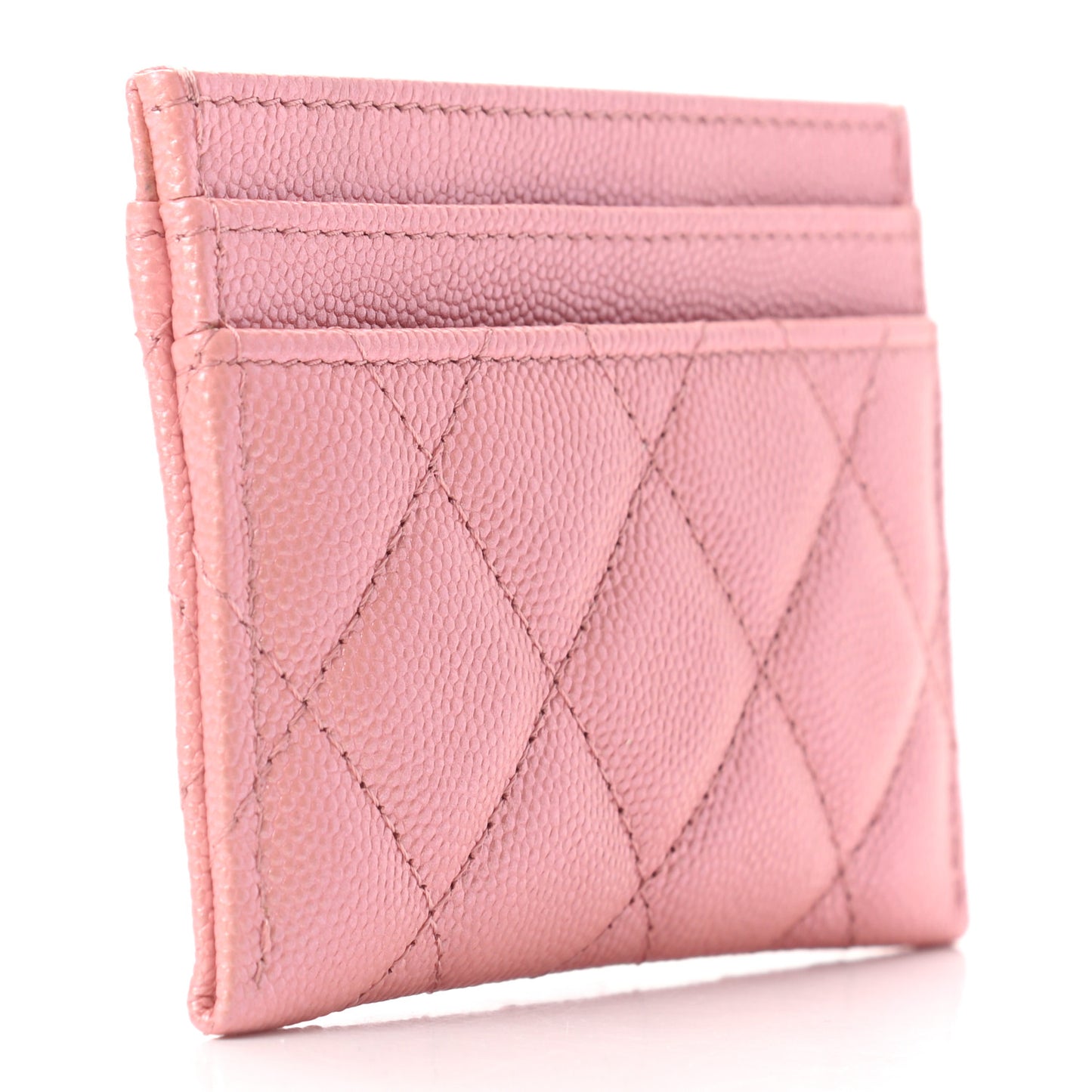 Iridescent Caviar Quilted Card Holder Rose Pink