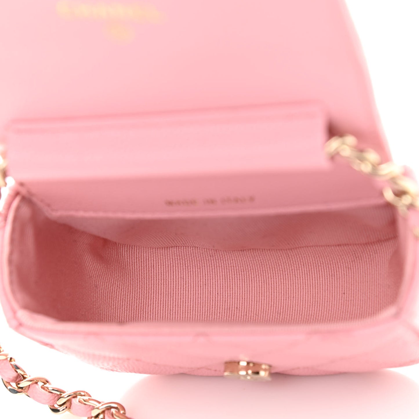 Caviar Quilted Mini Clutch With Chain Pink