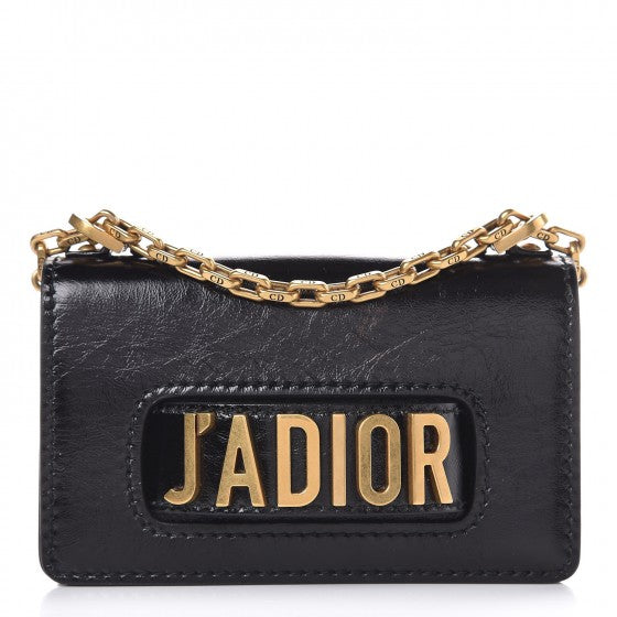 Grained Calfskin Mini J'Adior Chain Flap Bag Black