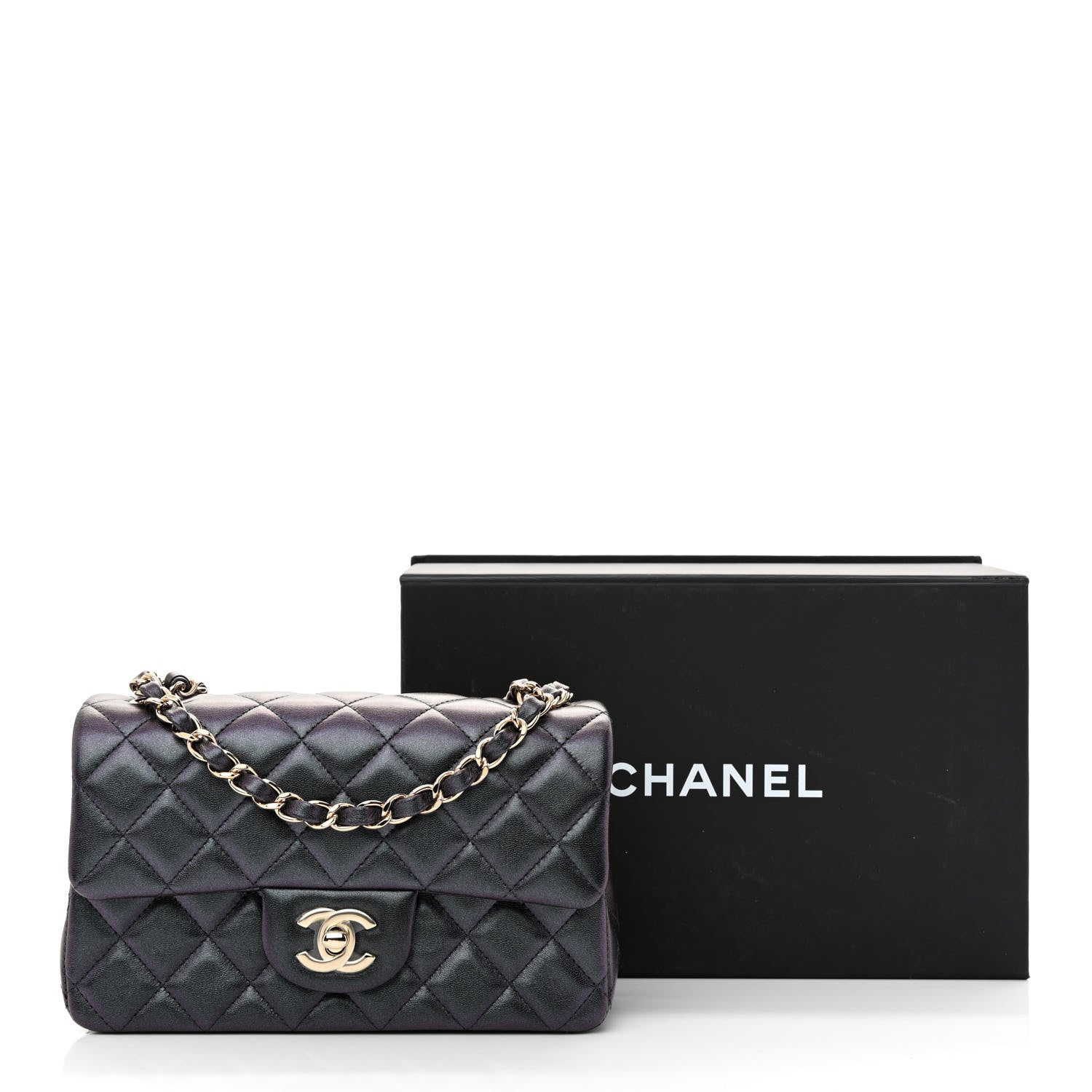 Chanel Iridescent Lambskin Quilted Mini Rectangular Flap Black 13 of 13
