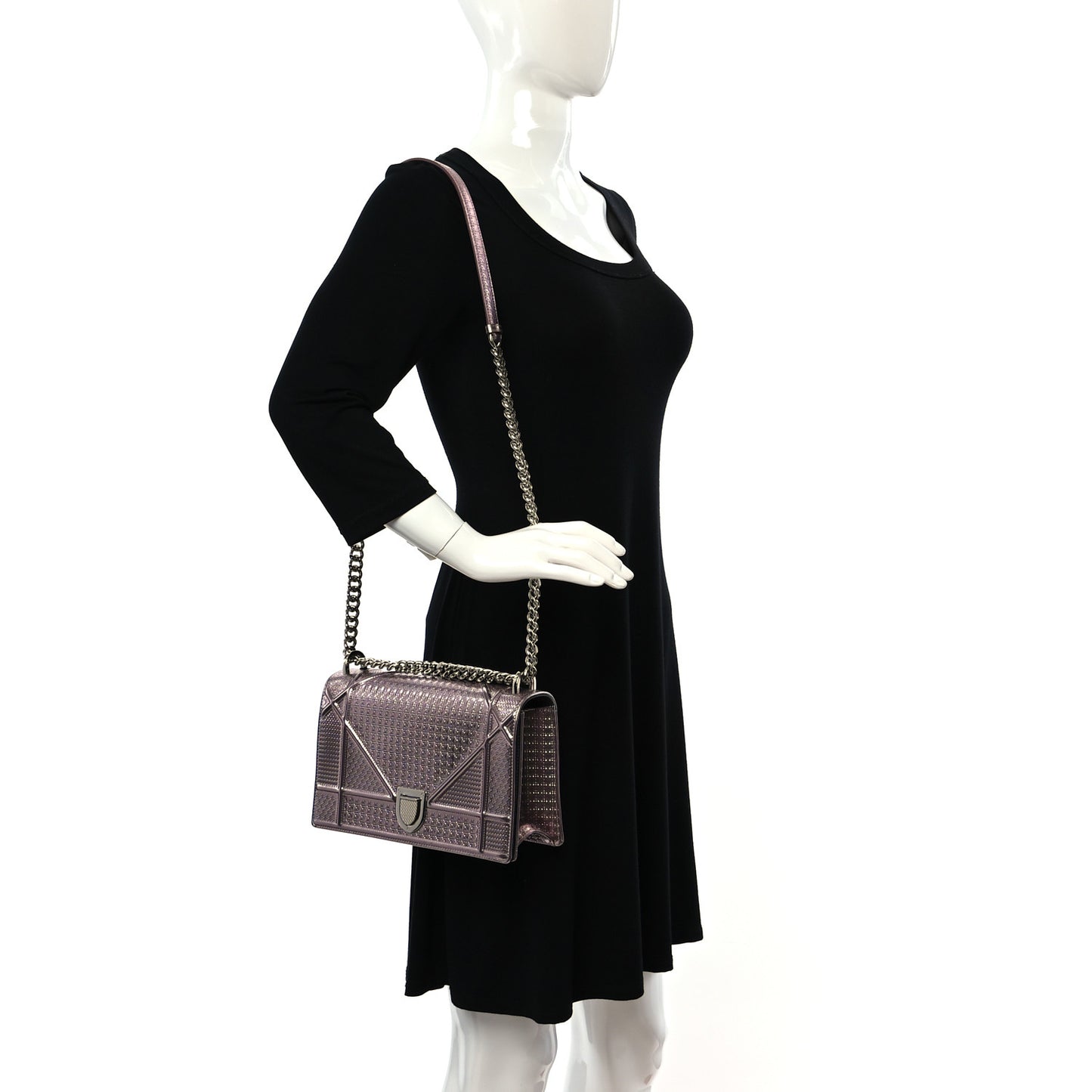Metallic Patent Micro-Cannage Medium Diorama Flap Bag Pink