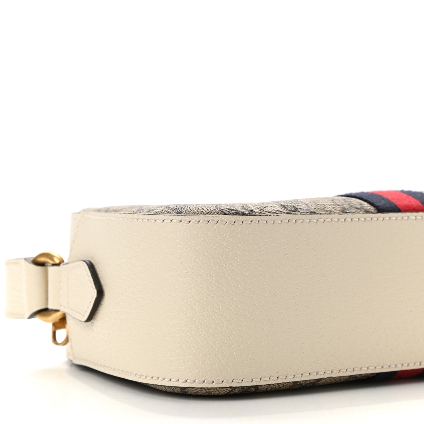 GG Supreme Monogram Textured Calfskin Web Small Ophidia Camera Bag Beige Ebony Mystic White