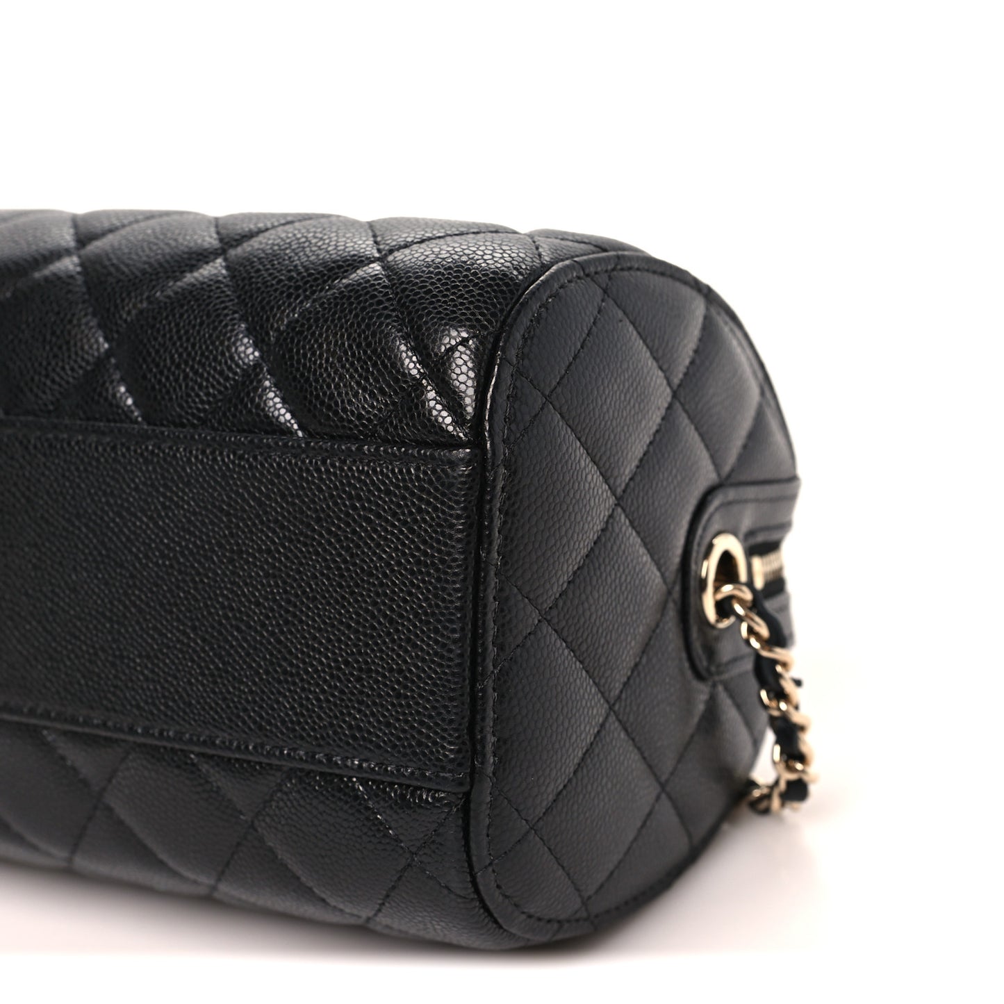 Caviar Quilted Barrel Clutch With Chain  Black
