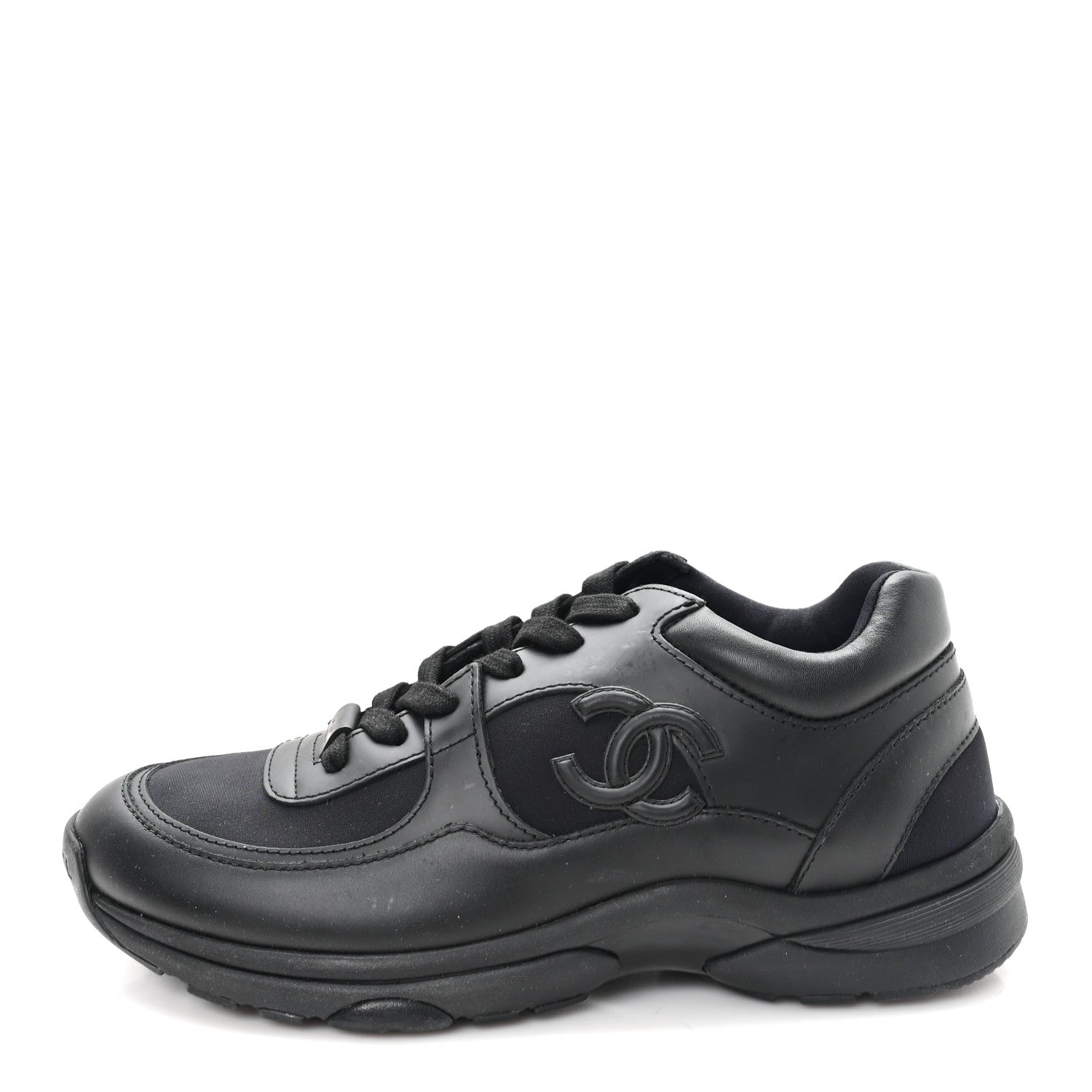 Chanel Lambskin Fabric CC Sneakers 36.5 Black 1 of 9