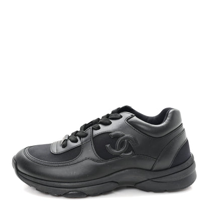 Chanel Lambskin Fabric CC Sneakers 36.5 Black 1 of 9