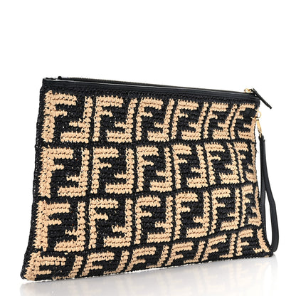Fendi Raffia FF 1974 Large Flat Pouch Black Natural 3 of 6