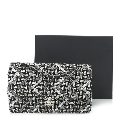 Chanel Tweed Sequin Quilted Medium Double Flap Black White 11 of 11
