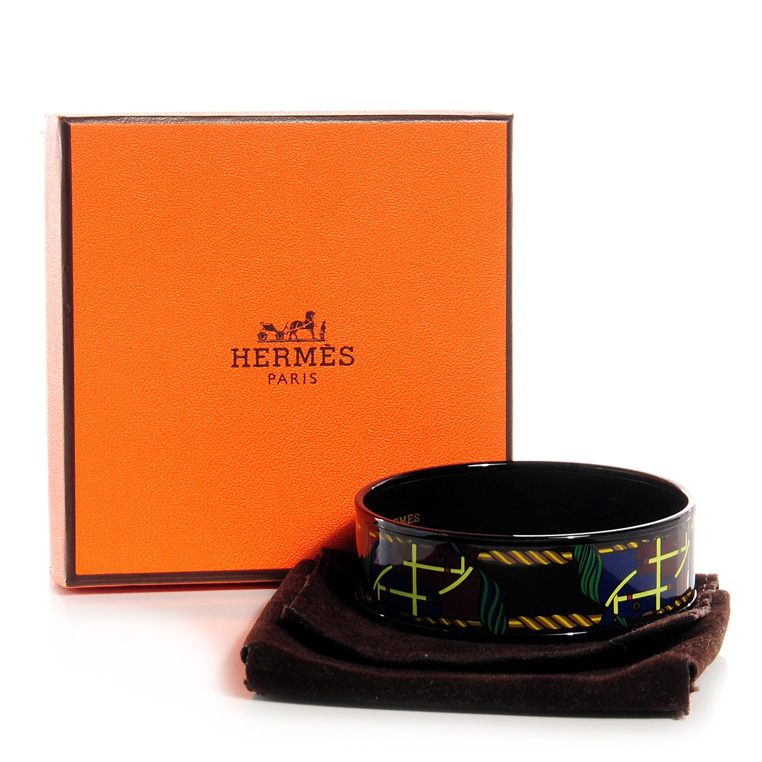 Hermes Enamel Printed Quadridge Wide Bracelet 62 Black 6 of 6