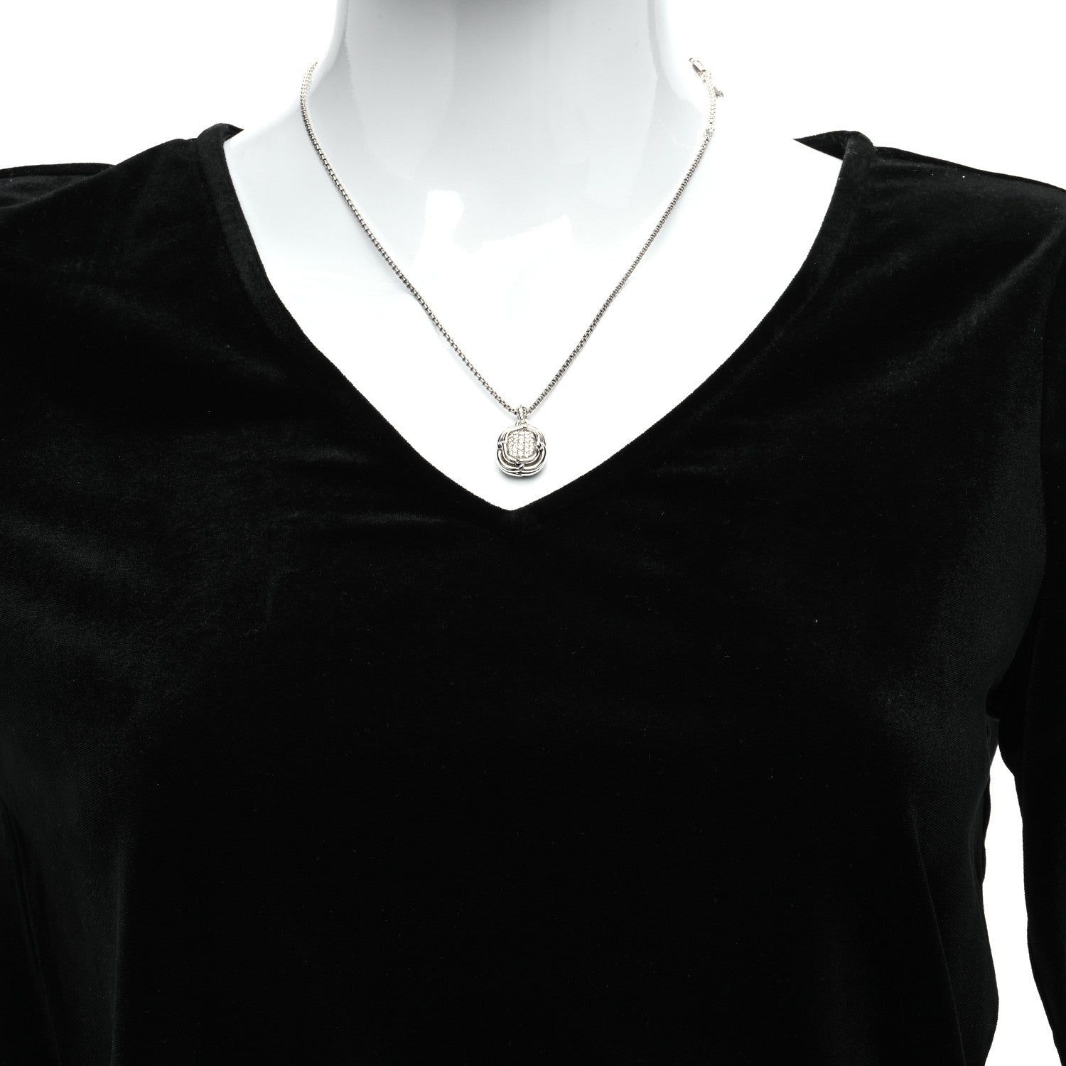 David Yurman Sterling Silver Diamond 10mm Labyrinth Pendant Necklace 2 of 6