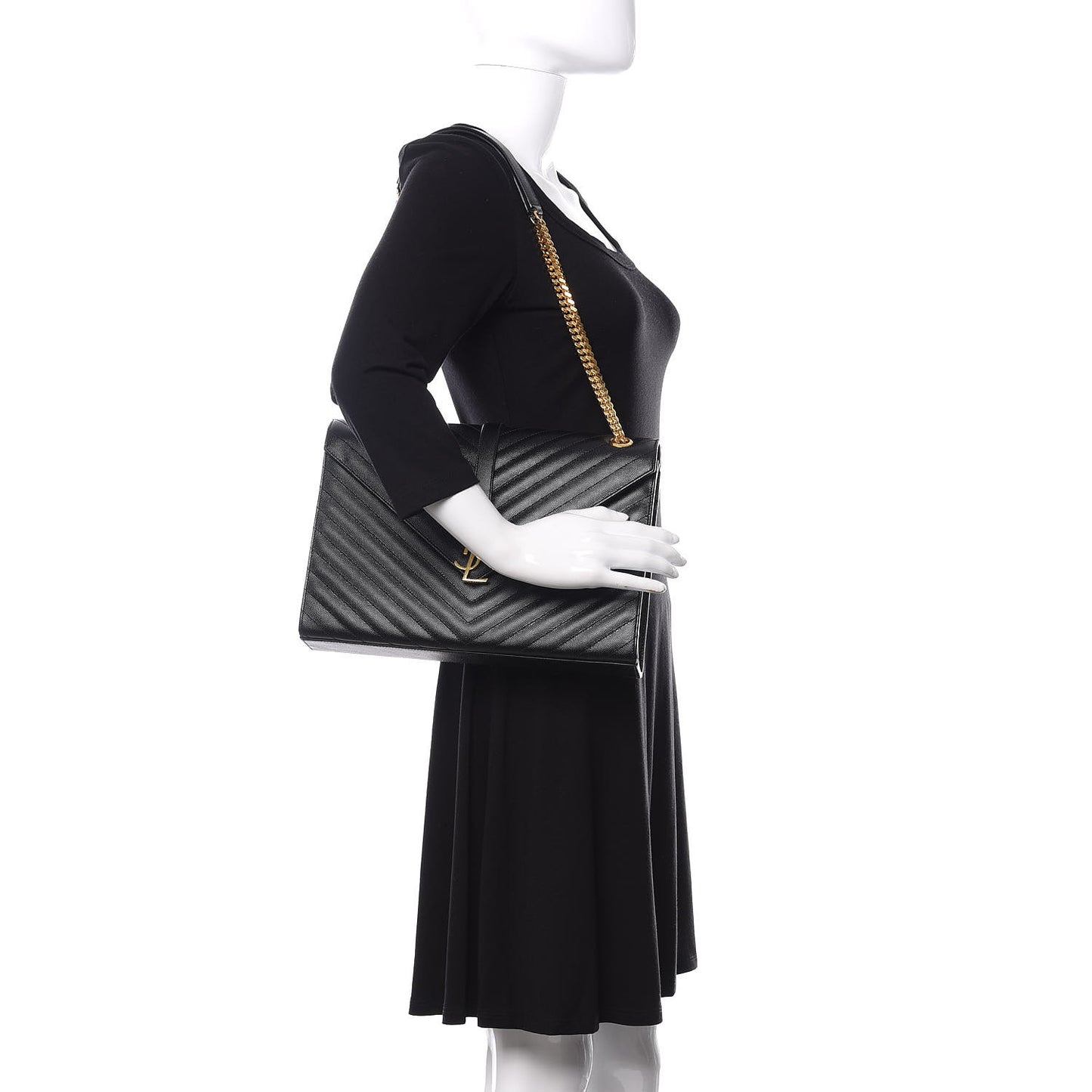 Grain De Poudre Matelasse Chevron Large Monogram Satchel Black