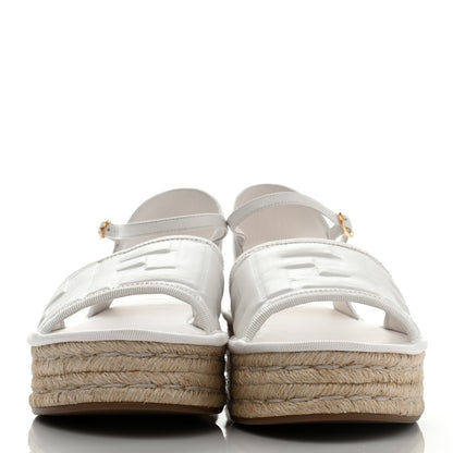 Fendi Nappa FF Embossed Espadrille Platform Sandals 36.5 Snow 2 of 10