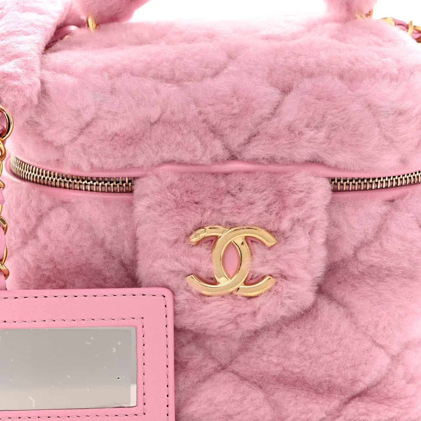 Shearling Lambskin Quilted Small CC Vanity Case Pink