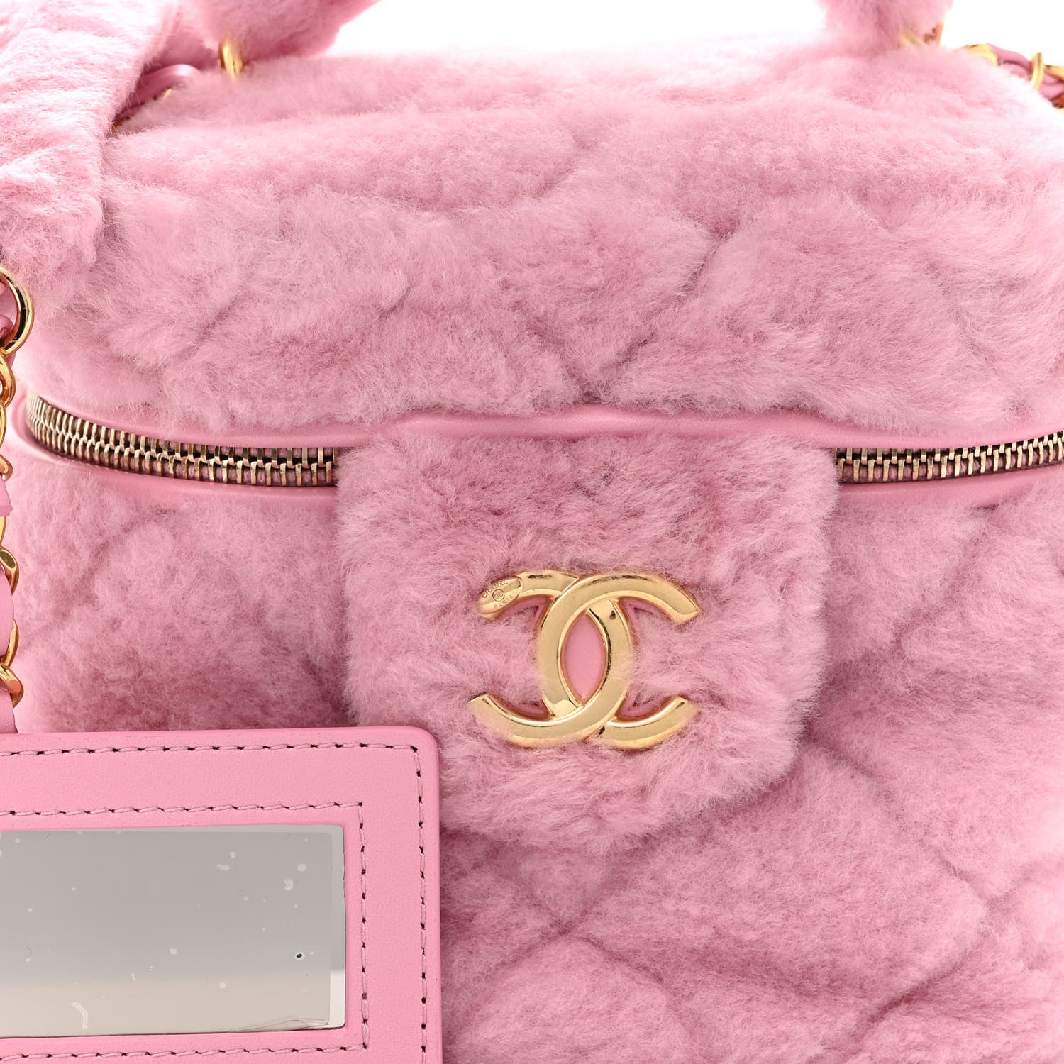 Chanel Shearling Lambskin Quilted Small CC Vanity Case Pink 8 of 10