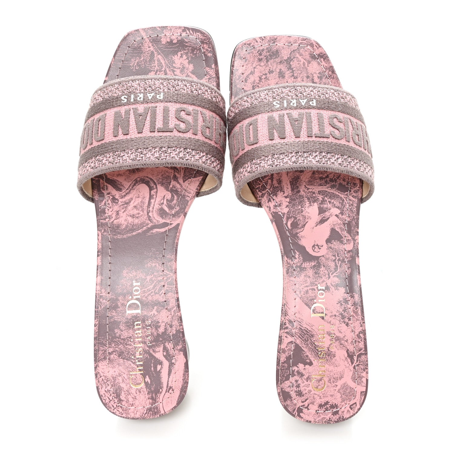 Christian Dior Canvas Toile De Jouy Embroidered Dway 35mm Slide Sandals 37.5 Quartz Grey 2 of 10
