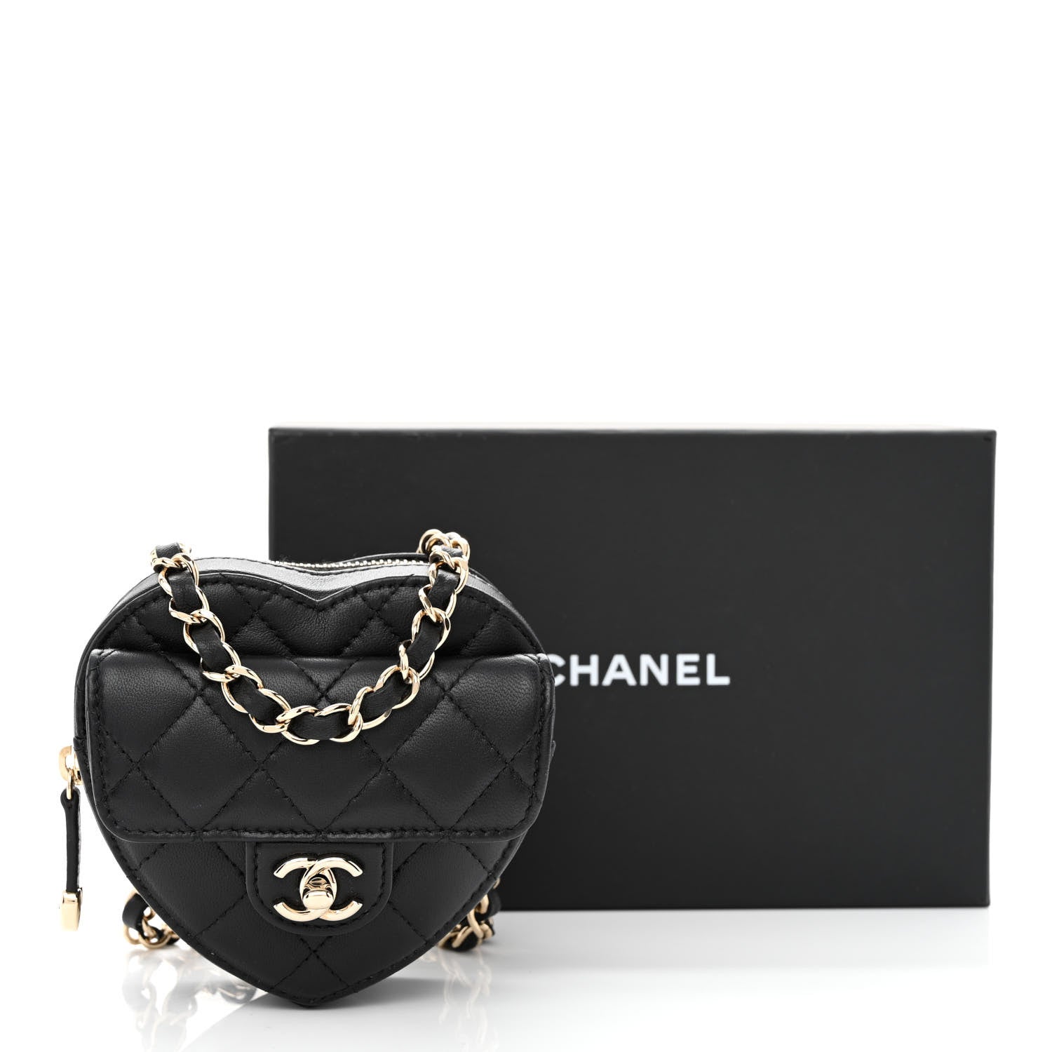 Chanel Lambskin Quilted CC In Love Heart Waist Belt Bag With Chain Black 11 of 11