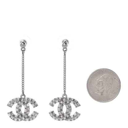 Chanel Baguette Crystal CC Drop Earrings Silver 2 of 4