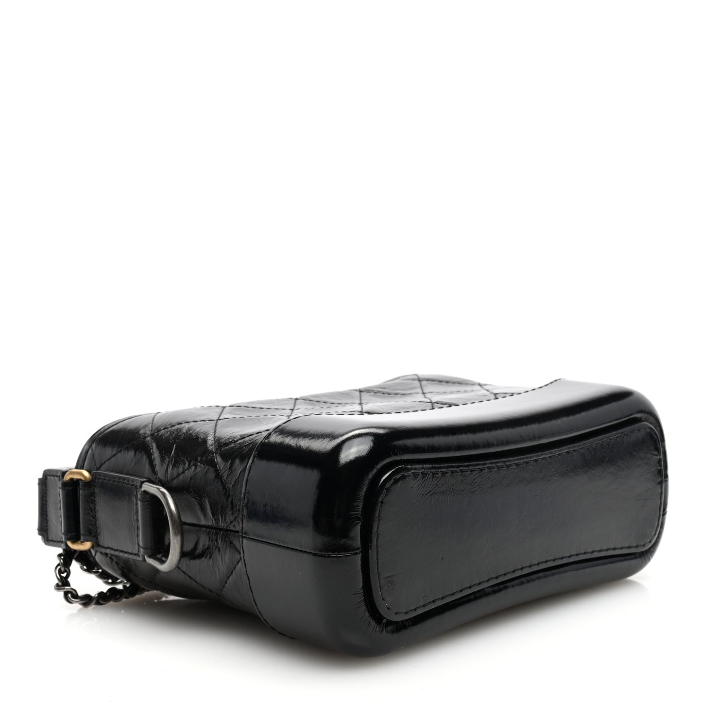 Shiny Calfskin Quilted Small Gabrielle Hobo Black