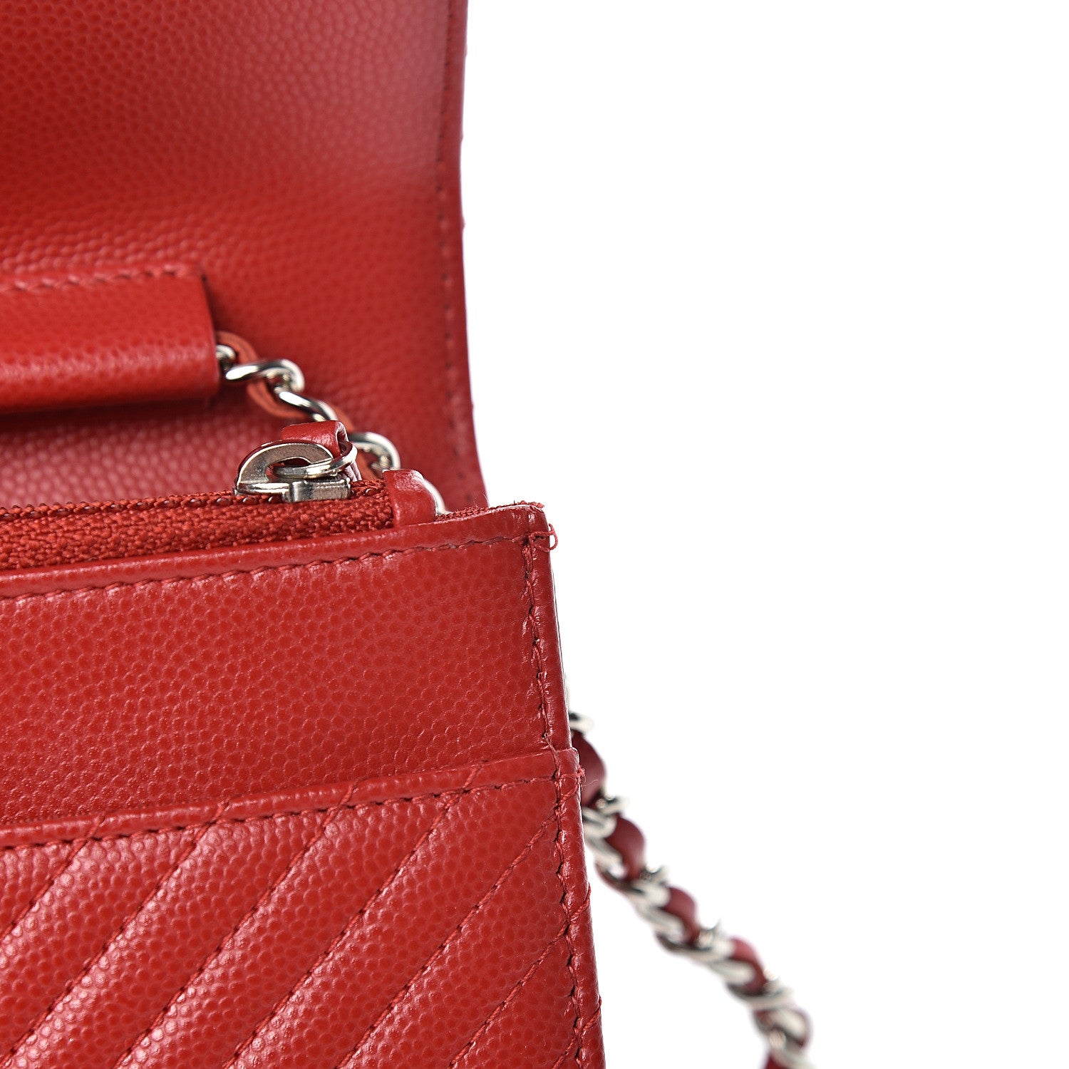 Chanel Caviar Chevron Quilted Wallet On Chain WOC Red 12 of 12