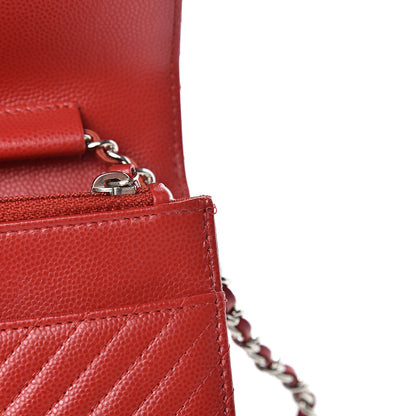 Chanel Caviar Chevron Quilted Wallet On Chain WOC Red 12 of 12