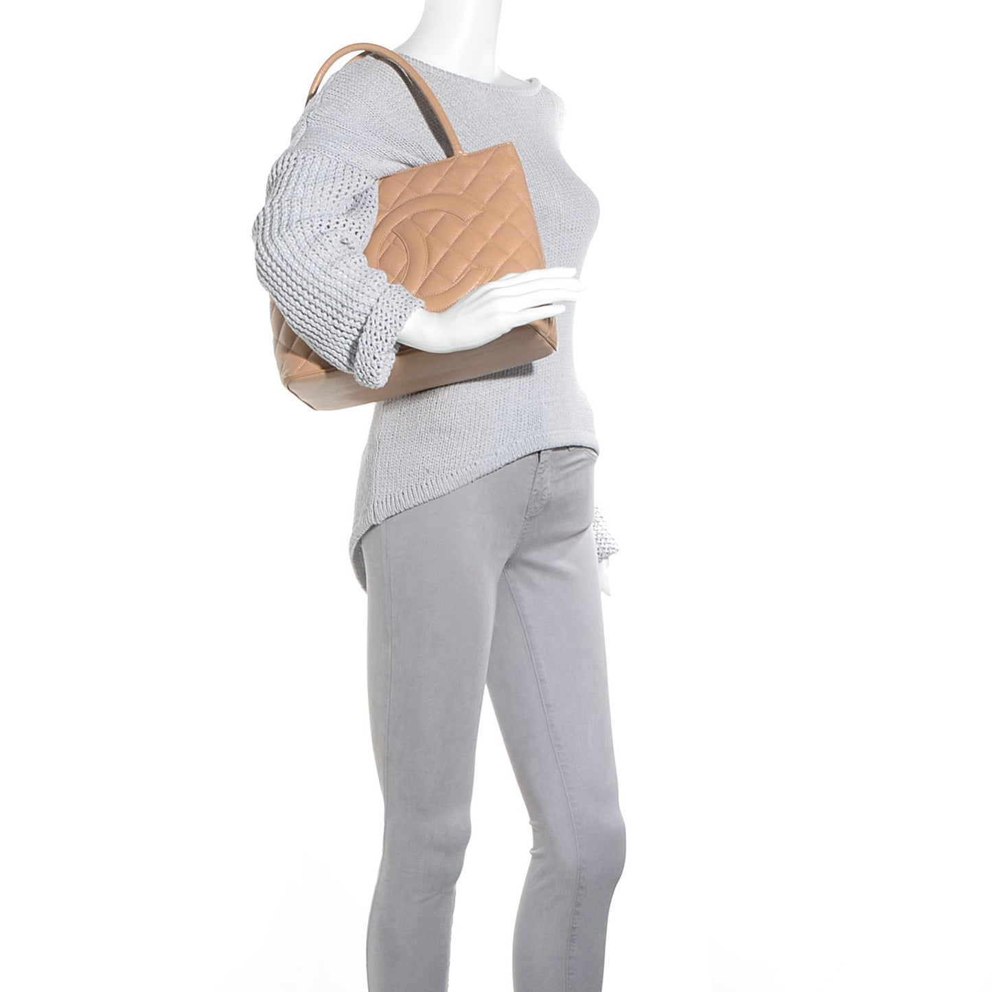 Caviar Quilted Medallion Tote Beige