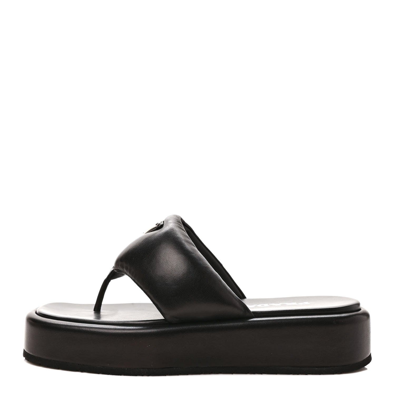 Prada Nappa Soft Padded Metal Triangle Logo 35mm Thong Sandals 40 Black 1 of 9