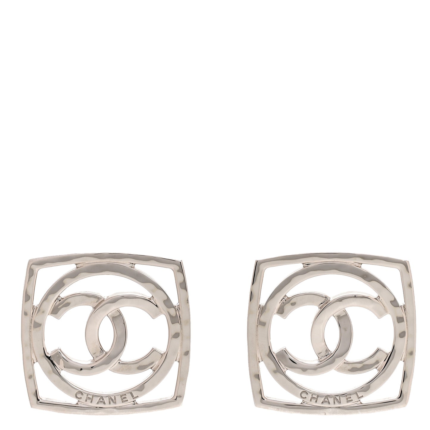 Metal Square CC Earrings Silver