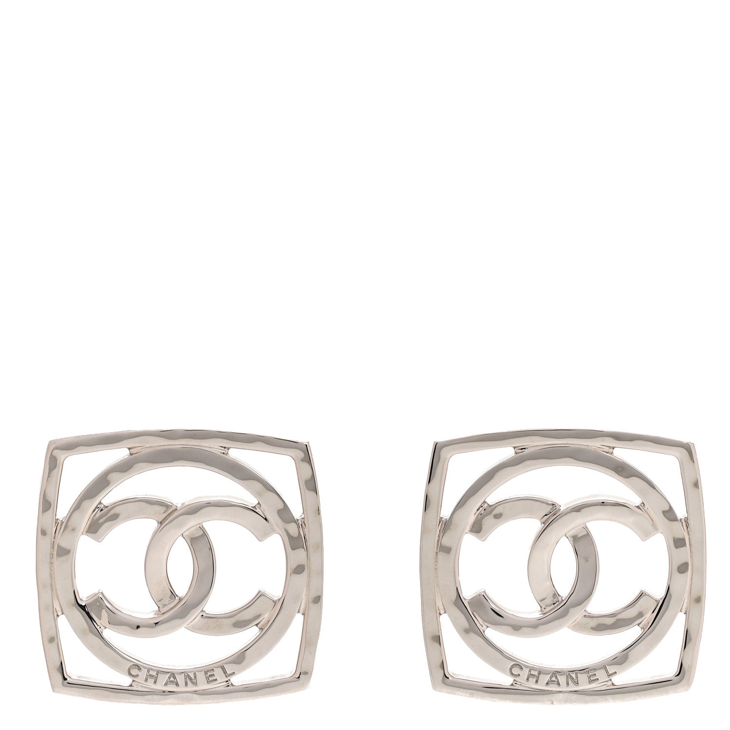 Chanel Metal Square CC Earrings Silver 1 of 5