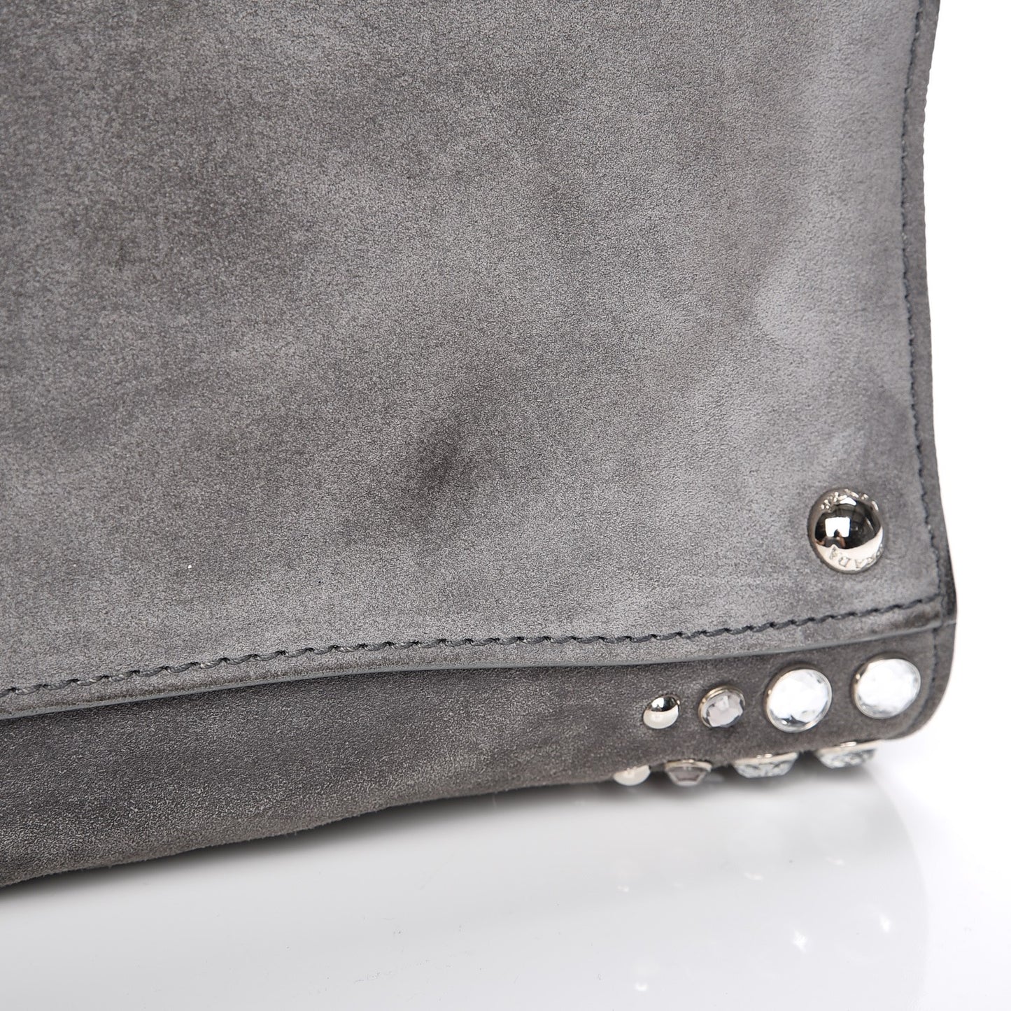 Scamosciato Suede Studded Crystal Twin Pocket Tote Marmo