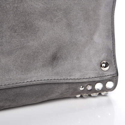 Prada Scamosciato Suede Studded Crystal Twin Pocket Tote Marmo 9 of 16