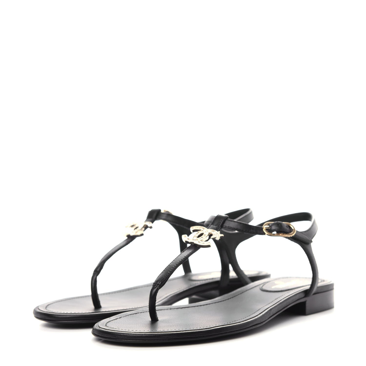 Chanel Lambskin Crystal CC Thong Sandals 35.5 Black 3 of 10