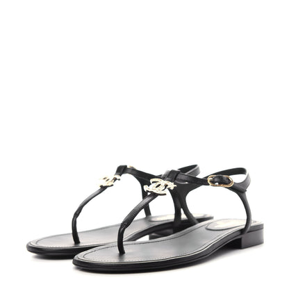 Chanel Lambskin Crystal CC Thong Sandals 35.5 Black 3 of 10