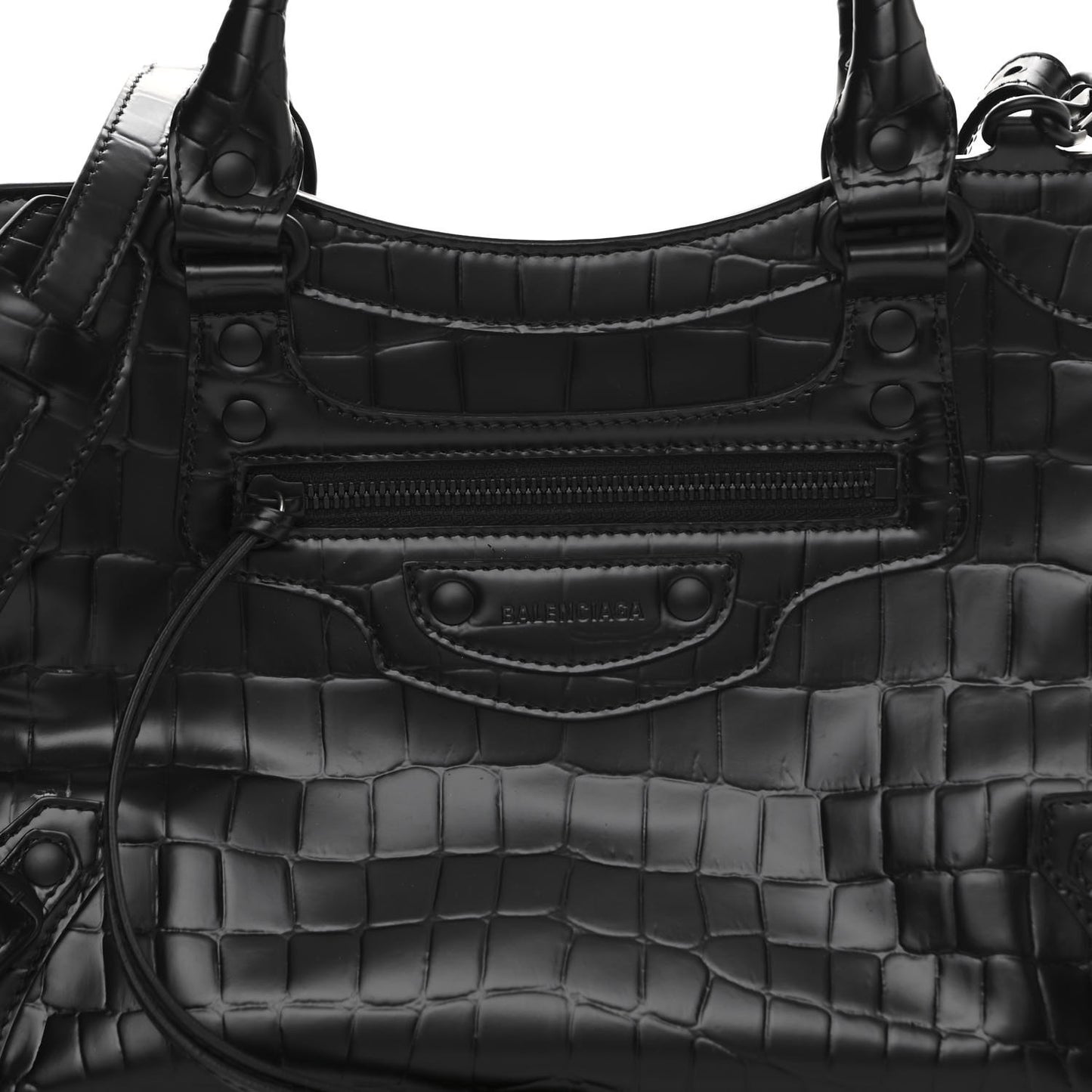 Semi Shiny Calfskin Crocodile Embossed Neo Classic Black Hardware S City Black