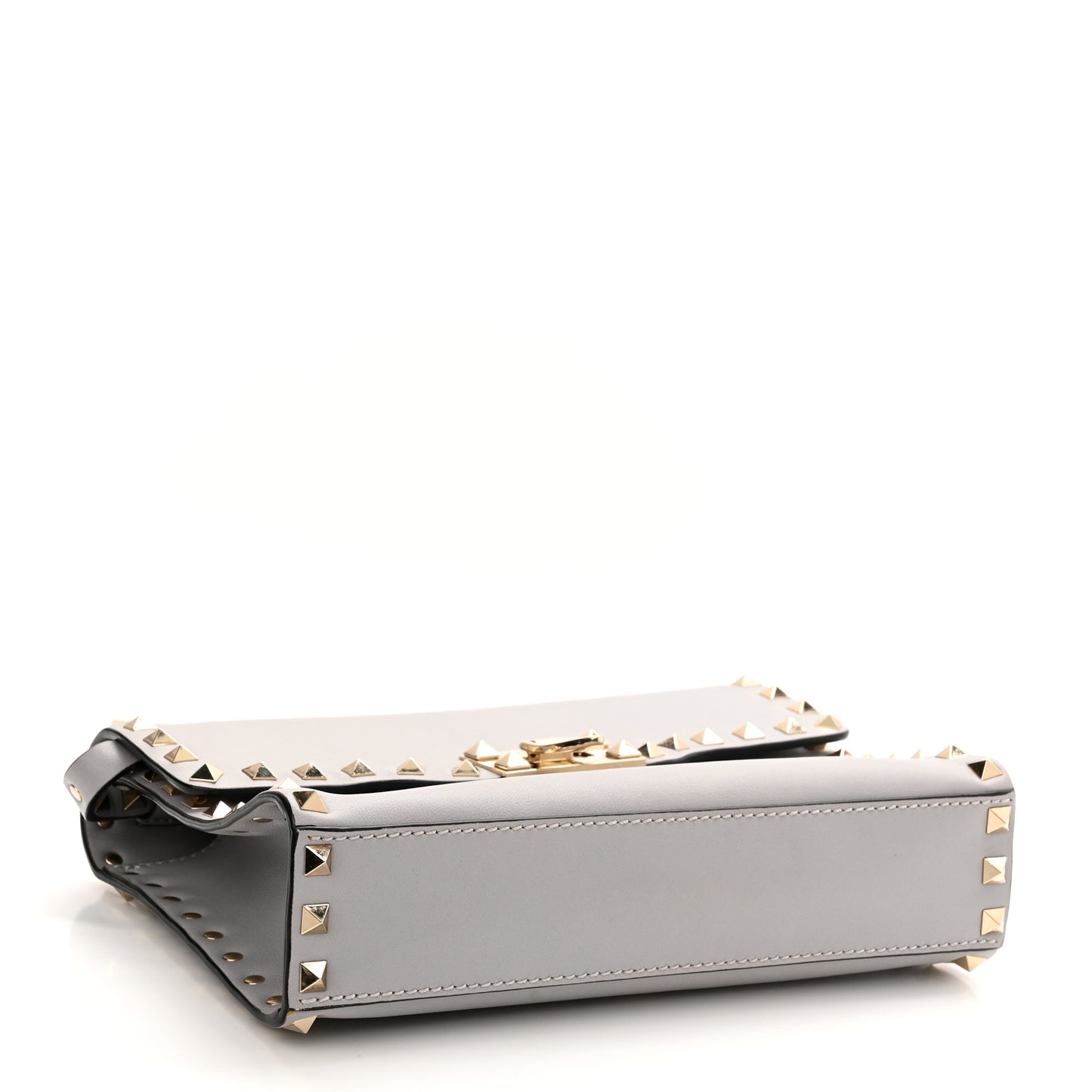 Pebbled Calfskin Medium Rockstud Flip Lock Crossbody Bag Pastel Grey