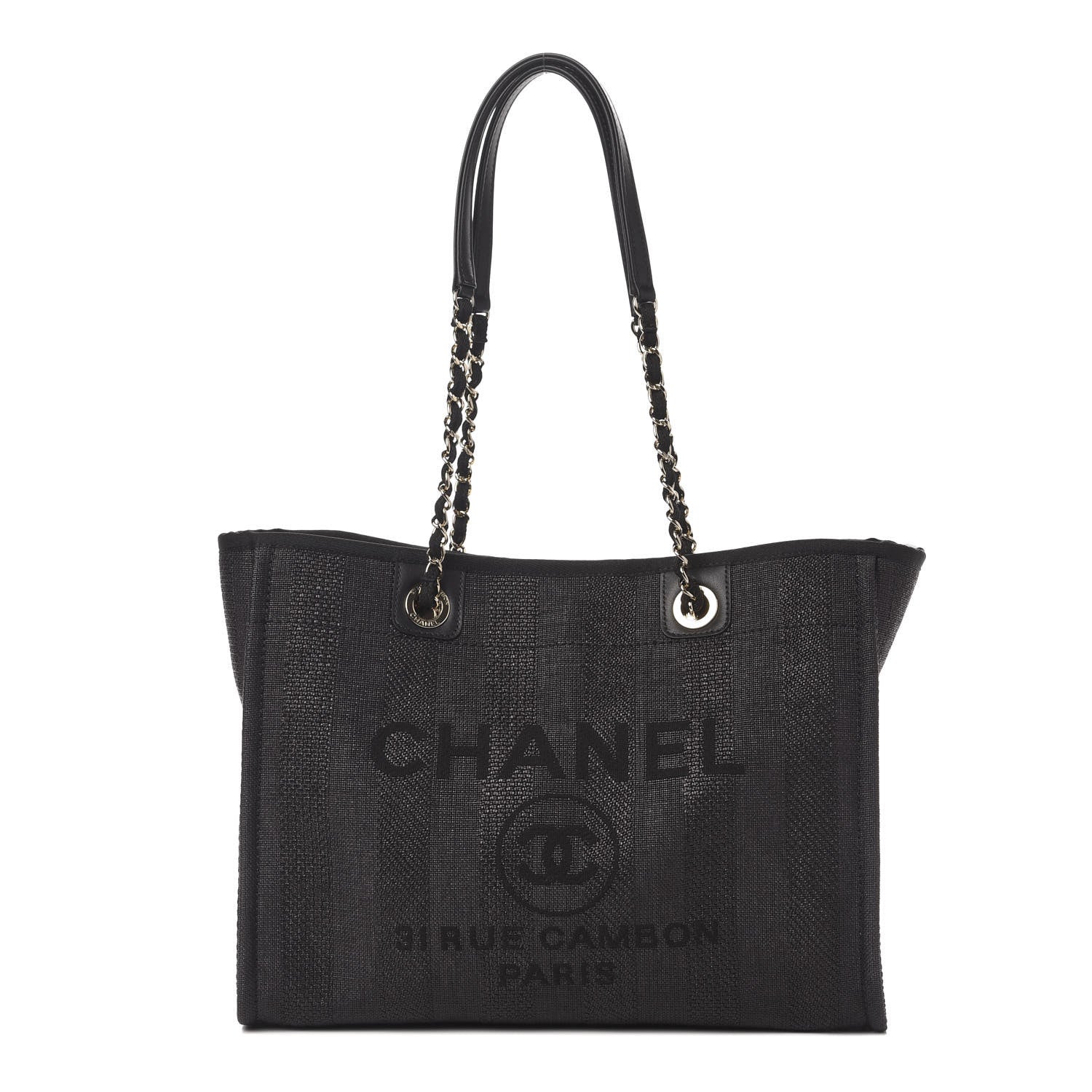 Chanel Mixed Fibers Striped Small Deauville Tote Black 1 of 11