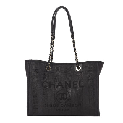 Chanel Mixed Fibers Striped Small Deauville Tote Black 1 of 11