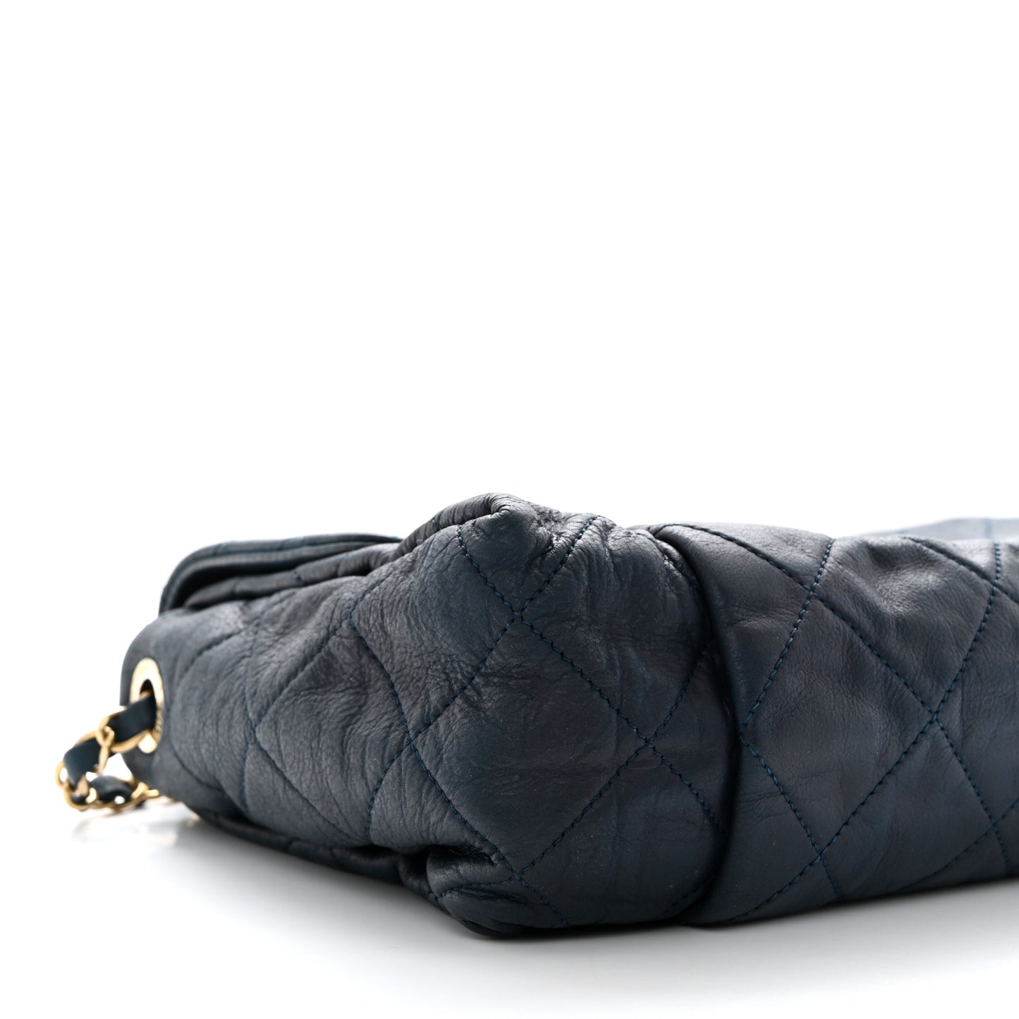 Iridescent Calfskin Large Chic Quilt Flap Dark Blue