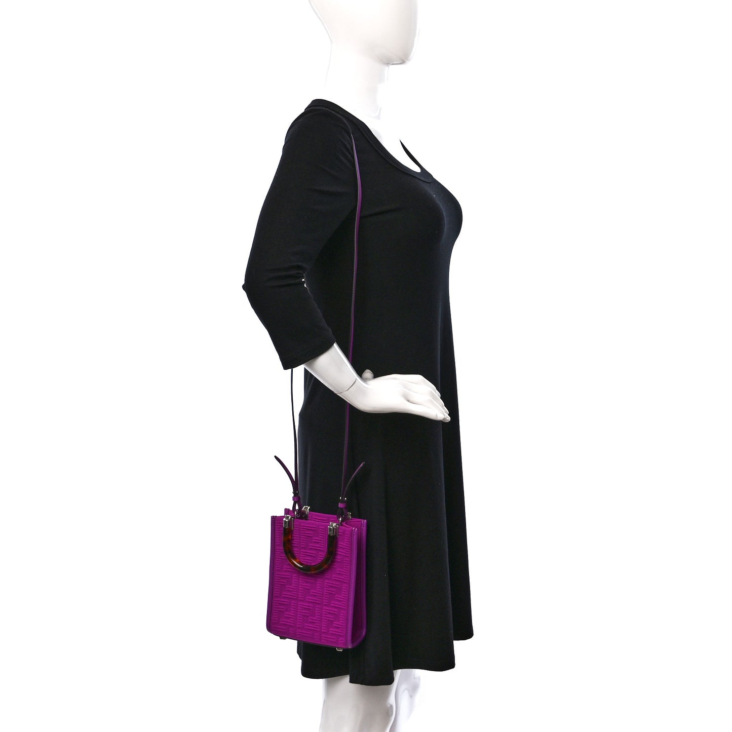 Technical Fabric Vitello Ceylon Plexiglass FF Mini Fendi Sunshine Shopper Tote Bouganville