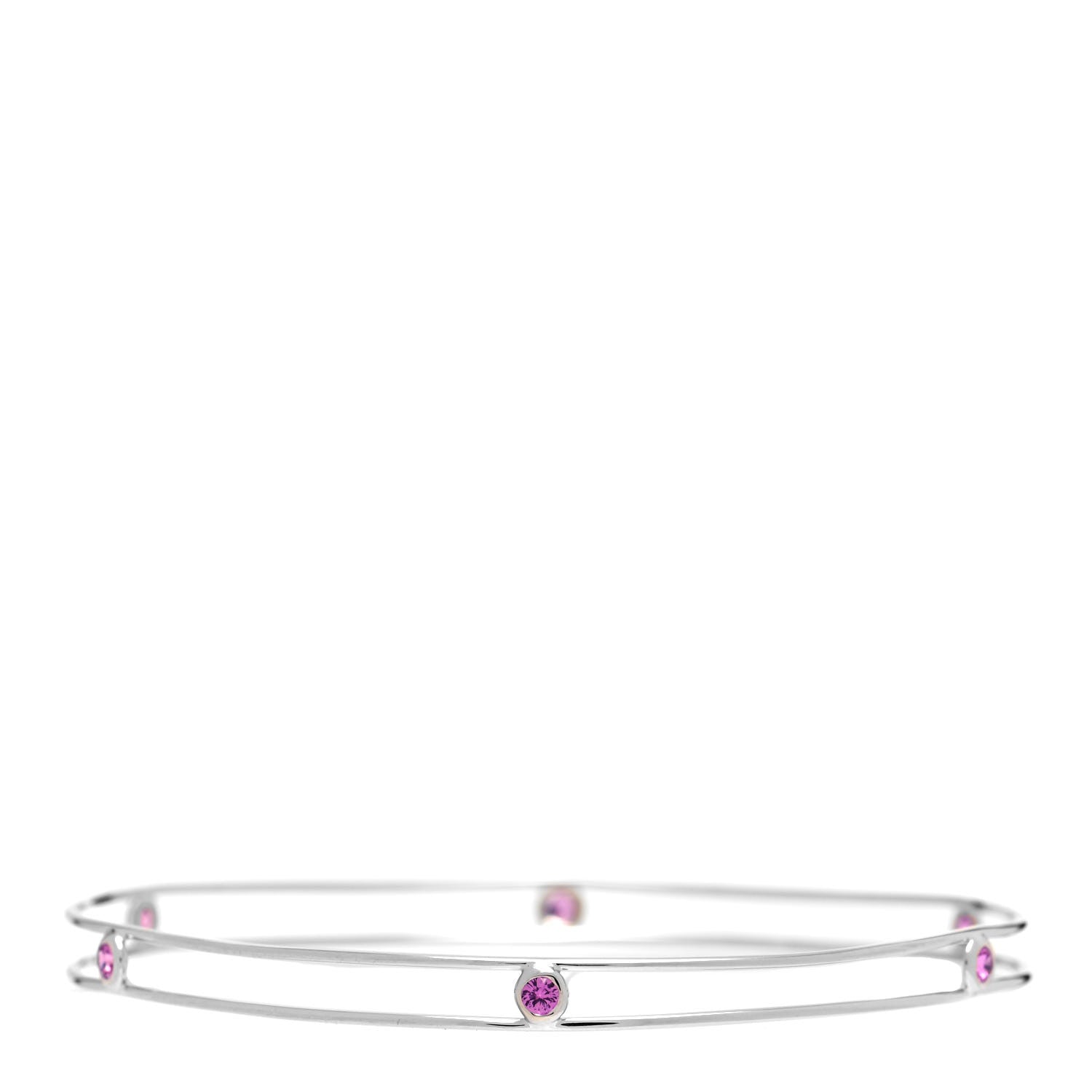 Tiffany 18K White Gold Pink Sapphire Elsa Peretti Sapphire By The Yard Bangle Bracelet 3 of 4