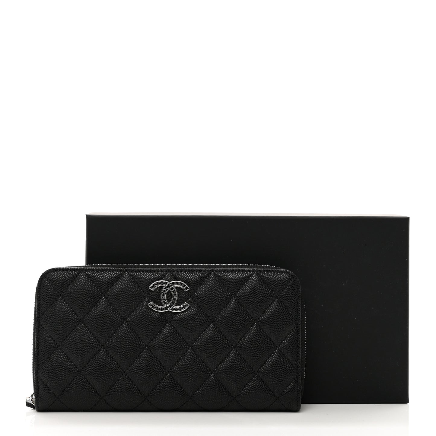 Caviar Quilted CC Logo Long Zipped Wallet Black