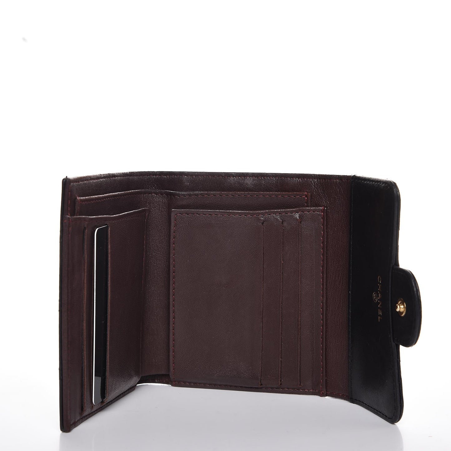 Lambskin Quilted Small Compact Wallet Black