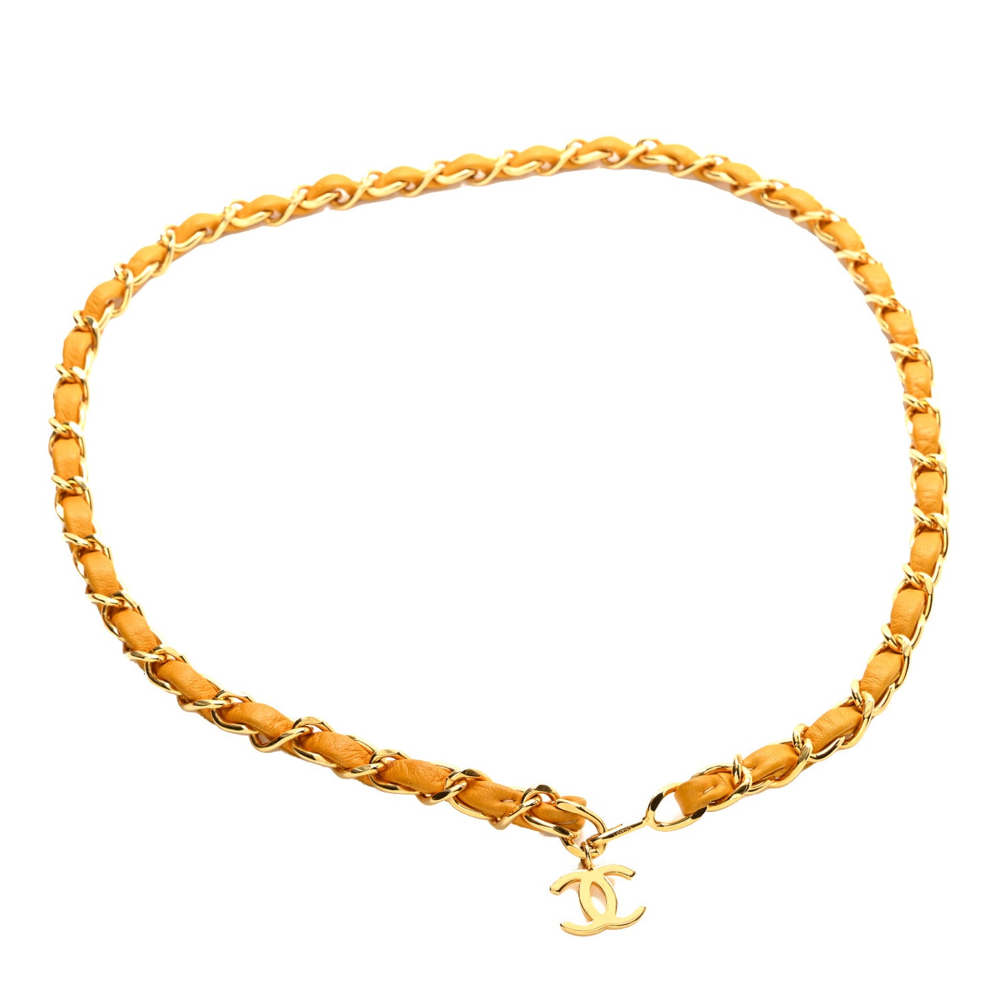 Metal Lambskin CC Chain Belt Yellow