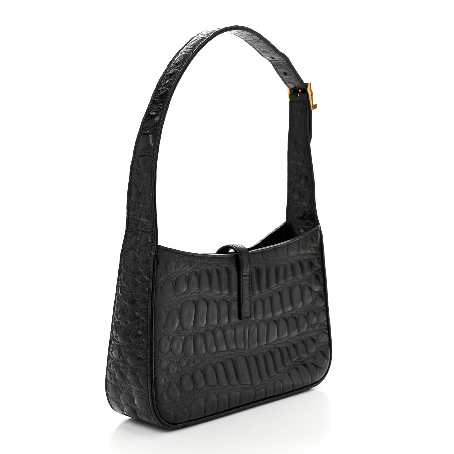 Saint Laurent Calfskin Crocodile Embossed LE 5 A 7 Hobo Black 3 of 10