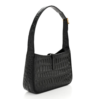 Saint Laurent Calfskin Crocodile Embossed LE 5 A 7 Hobo Black 3 of 10