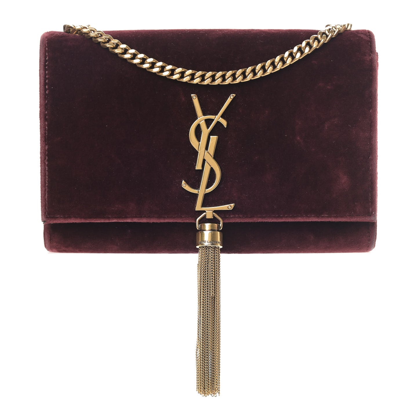 Velvet Small Classic Monogram Kate Tassel Satchel Burgundy
