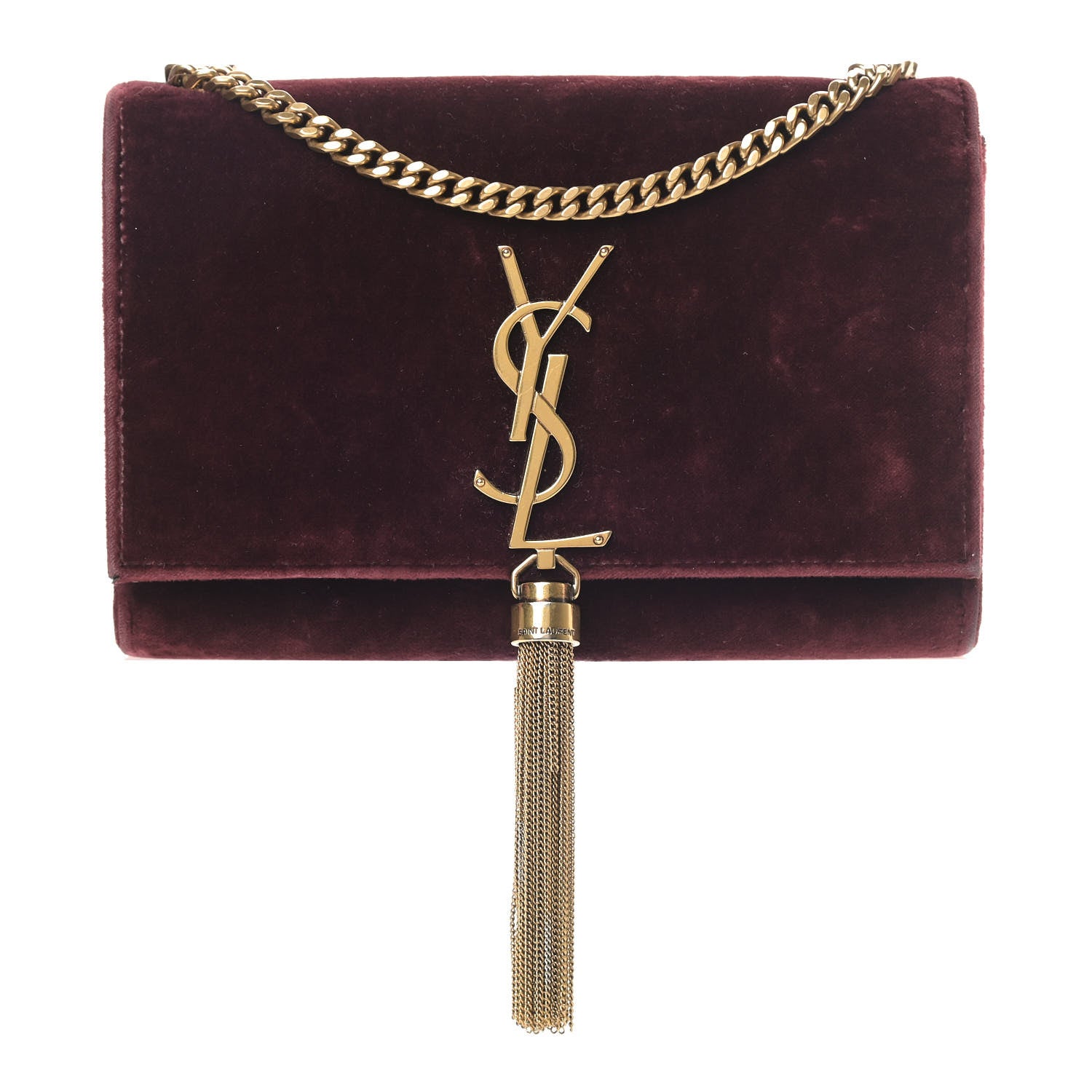 Saint Laurent Velvet Small Classic Monogram Kate Tassel Satchel Burgundy 1 of 15
