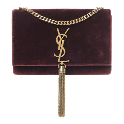 Saint Laurent Velvet Small Classic Monogram Kate Tassel Satchel Burgundy 1 of 15